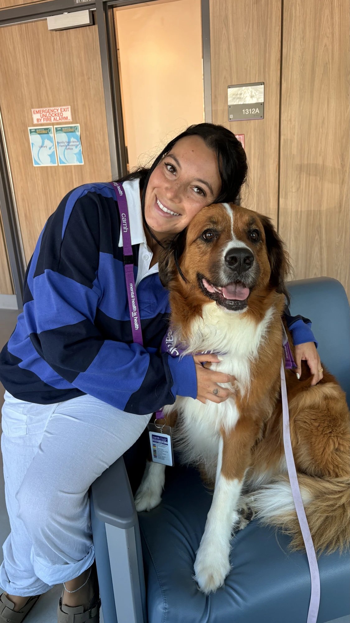melinda with cali, a st. bernese therapy dog